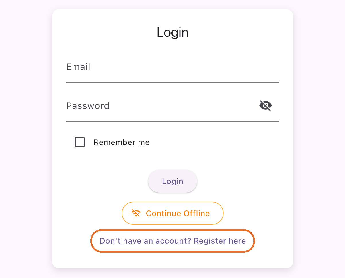 Bravo login screen with the Register here link circled