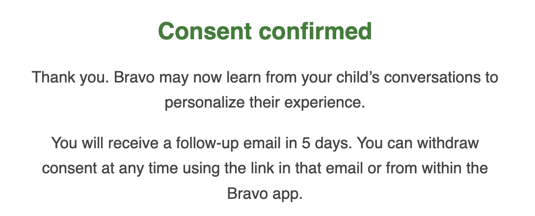Consent confirmed page