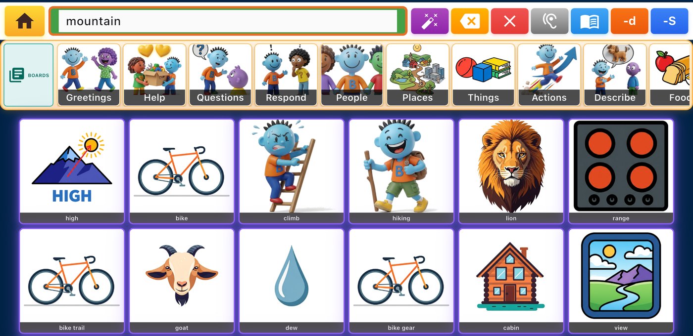 Tap screen after selecting mountain, with follow-up options such as high, bike, climb and hiking