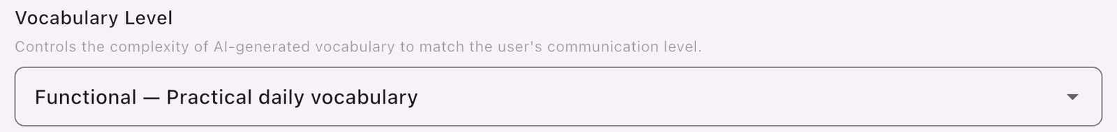 Vocabulary Level setting