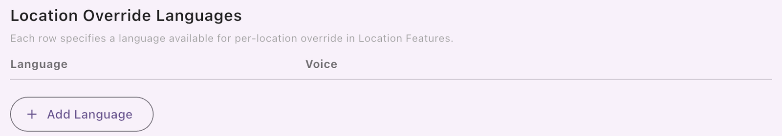 Location Override Voices setting