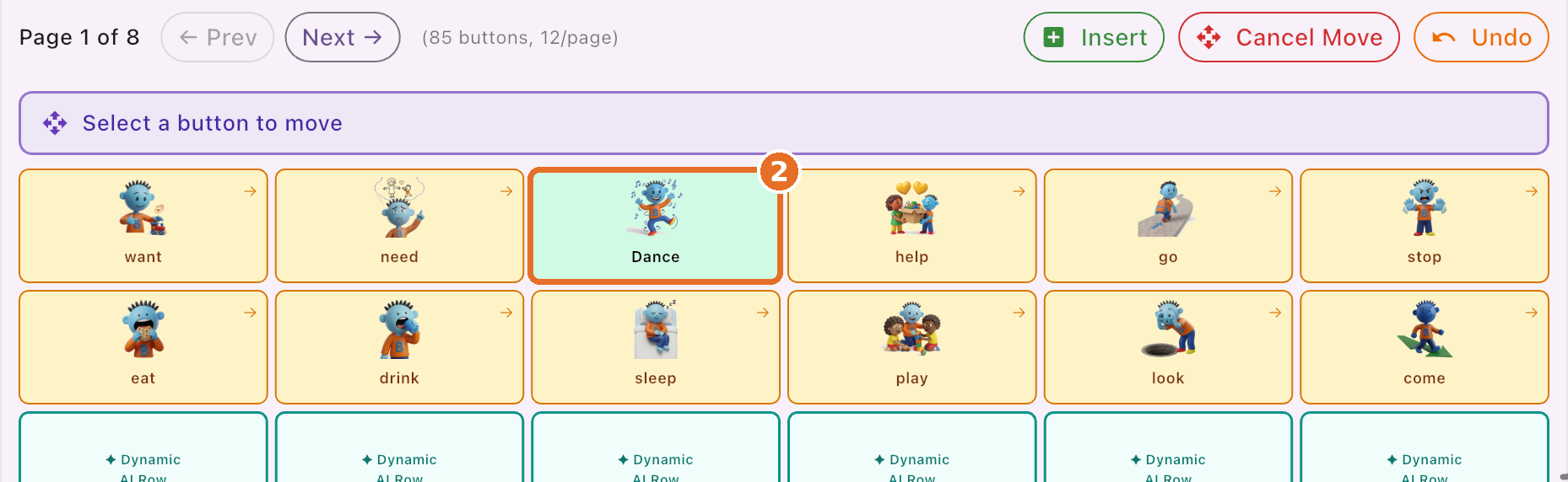 Select a button to move