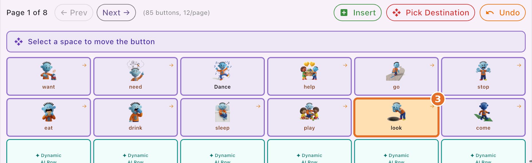 Select a space to move the button