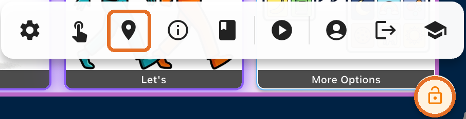Admin toolbar with the Location pin icon highlighted and the Lock icon circled