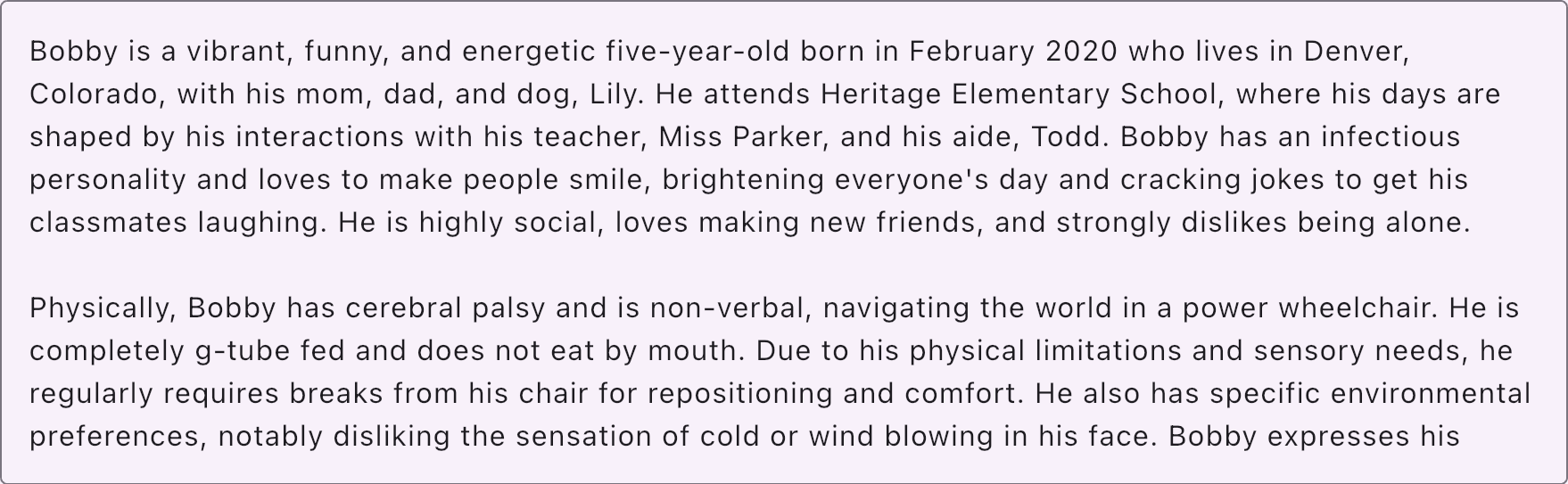 Generated narrative, first part