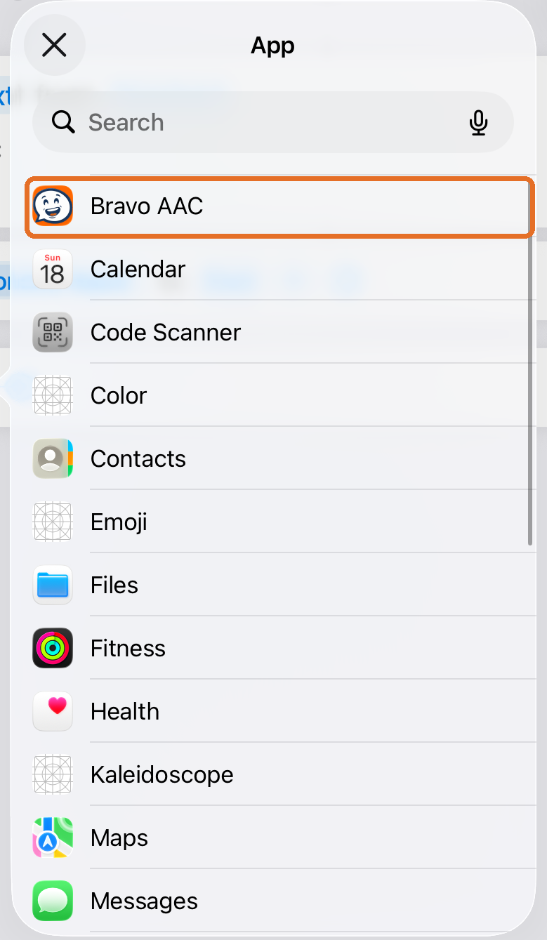 App list with Bravo AAC highlighted