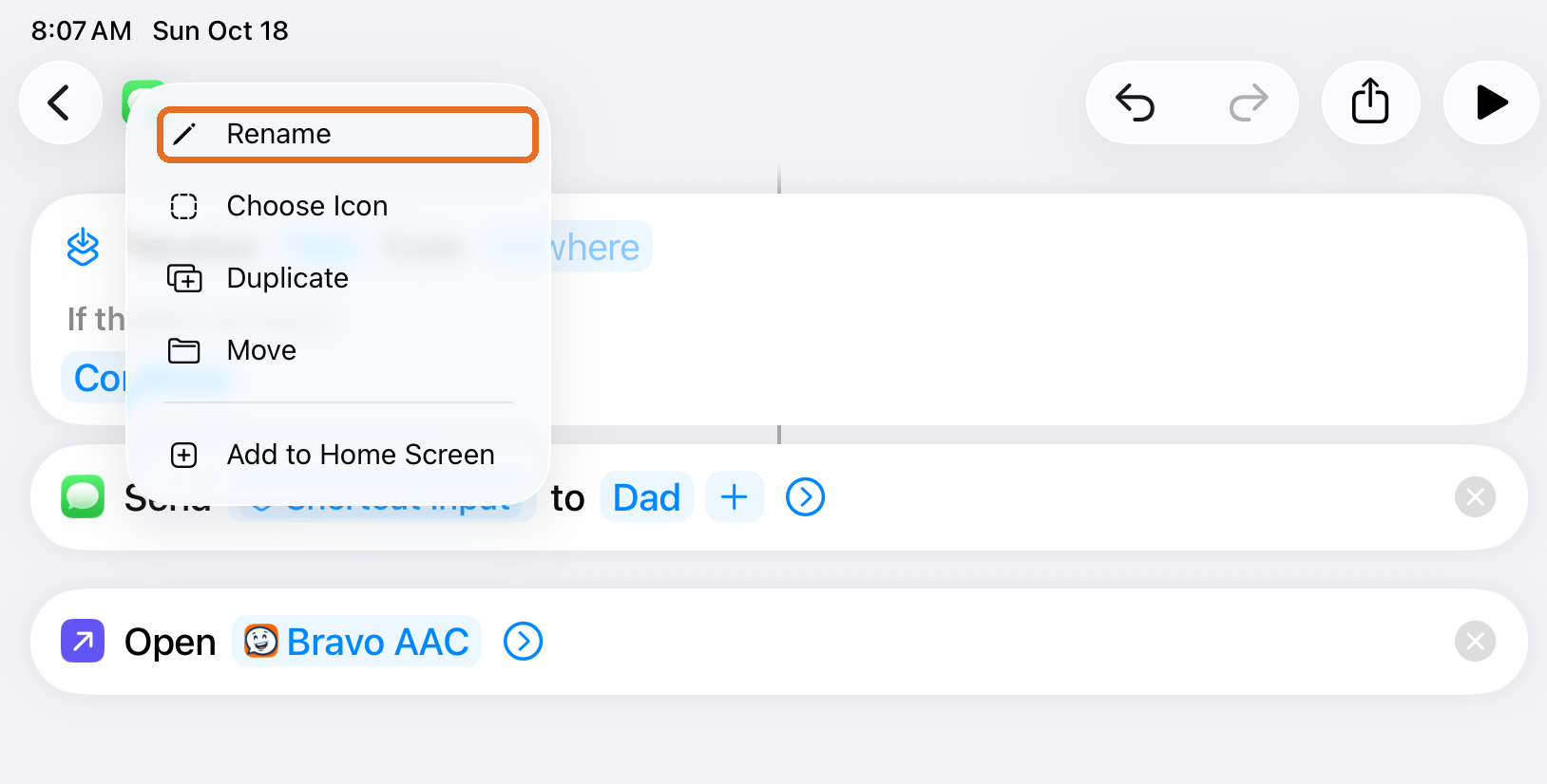 Shortcut menu with Rename highlighted