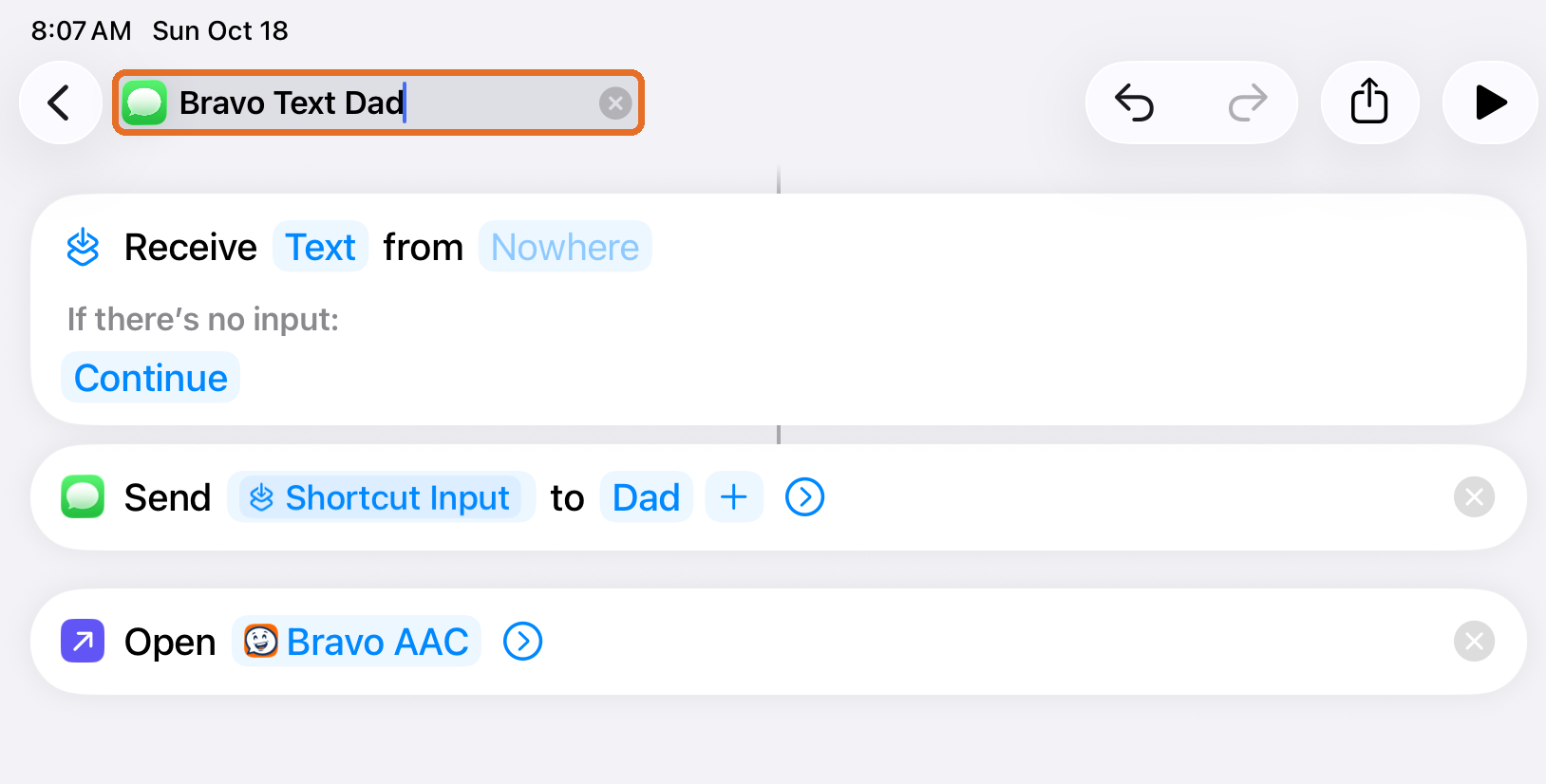 Shortcut renamed Bravo Text Dad