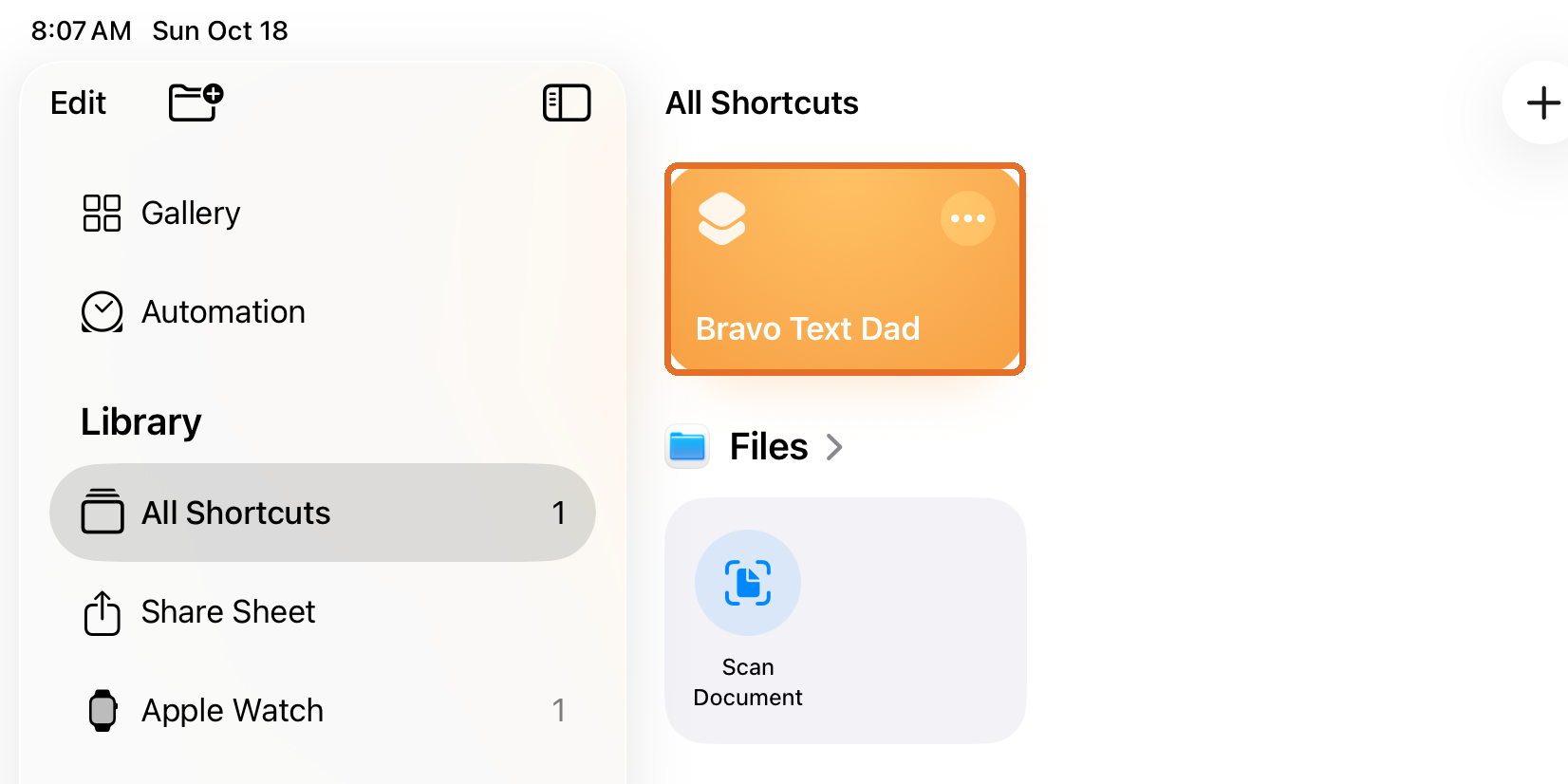 Bravo Text Dad in the shortcuts library