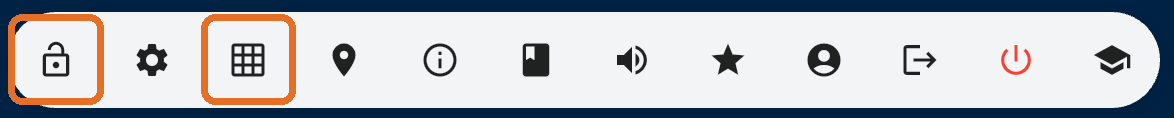 Admin toolbar with the Lock and Page and Button settings icons highlighted
