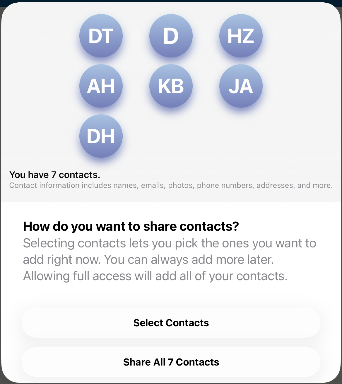 Select Contacts or Share All Contacts