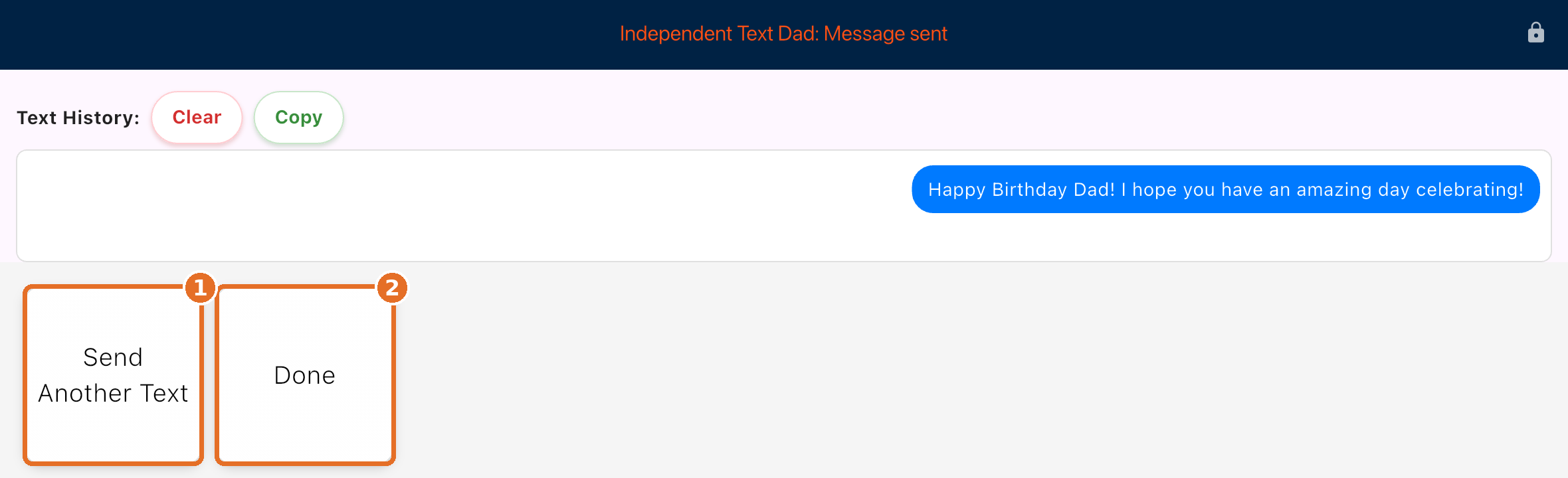Message sent with Send Another Text and Done highlighted
