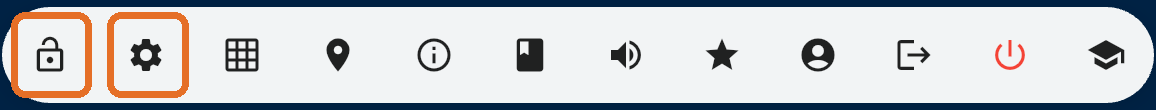 Admin toolbar with the Lock and Settings icons highlighted