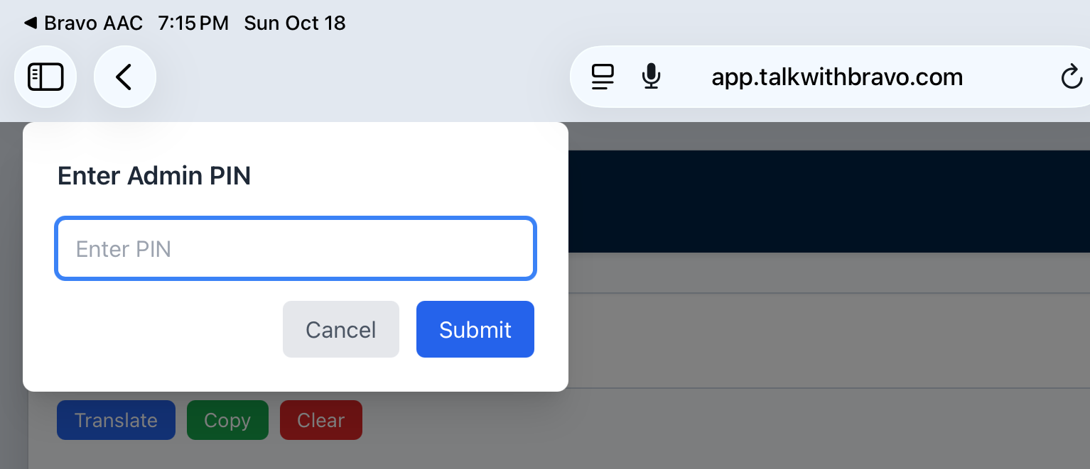 Web app Admin PIN