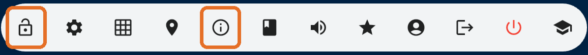 Admin toolbar with the Lock and User Info icons highlighted