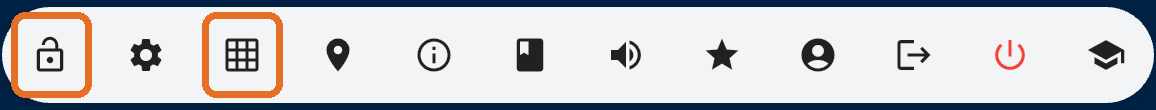 Admin toolbar with the Lock and Page and Button settings icons highlighted