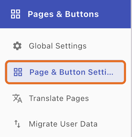 Page and Button settings menu highlighted