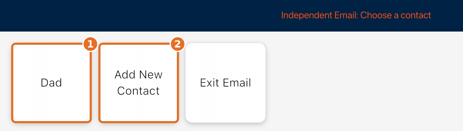 Independent Email: Choose a contact, Dad and Add New Contact highlighted