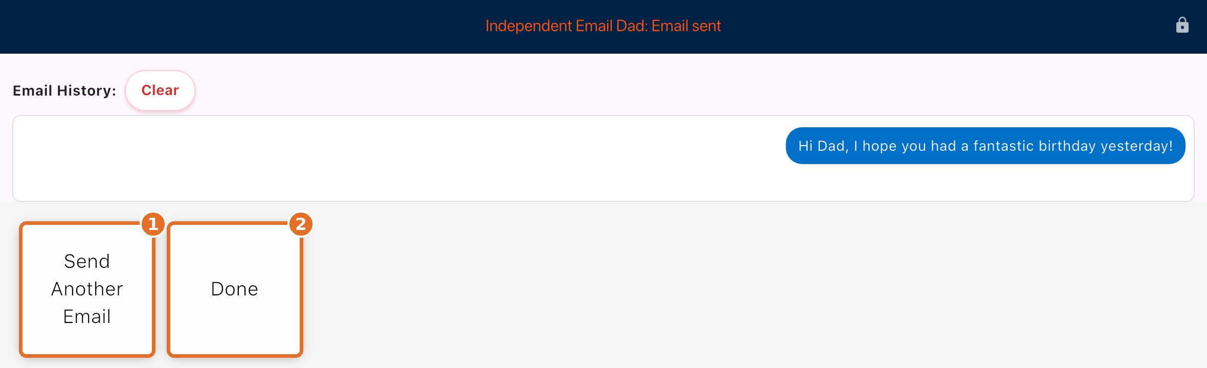 Email sent with Send Another Email and Done highlighted